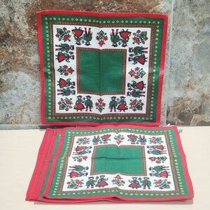 Set of 5 Vintage Cotton Fabric Napkins Traditional Austrian Folk Art Design